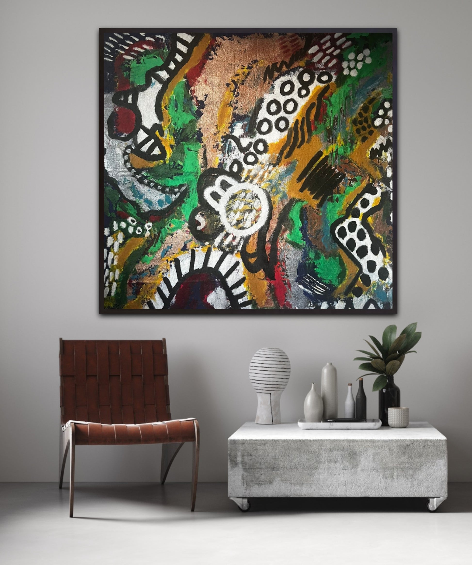 Vibrant Green Abstract Art on Canvas - Large Mixed Media Painting - Luxury Wall Decor - Hand-Painted Modern Art" "Modern Green Gold Artwork - Abstract Oil Painting on Canvas - Large Wall Art - Mixed Media | Nenyasha Cherish Arts