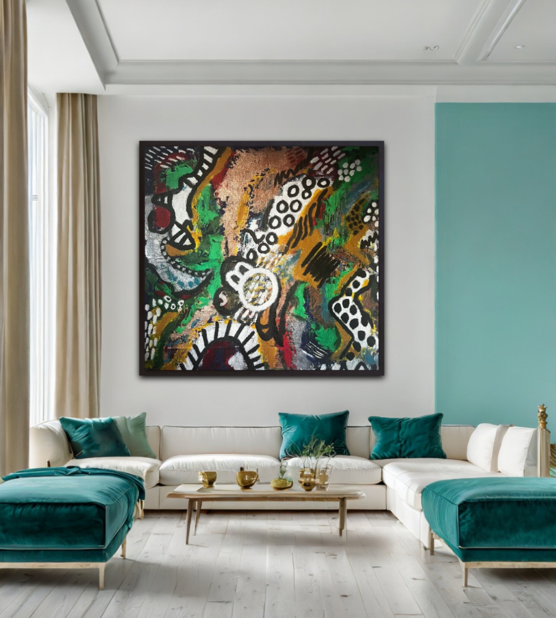 Vibrant Green Abstract Art on Canvas - Large Mixed Media Painting - Luxury Wall Decor - Hand-Painted Modern Art" "Modern Green Gold Artwork - Abstract Oil Painting on Canvas - Large Wall Art - Mixed Media | Nenyasha Cherish Arts