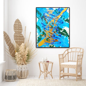 "Boho Blue & Gold Abstract Art - Handmade Acrylic Wall Decor for Living Room - Unique Gift " "Abstract Blue and Gold Wall Art - Handcrafted Boho Painting - Gift-Worthy Home 16x20 inches | Nenyasha Cherish Arts