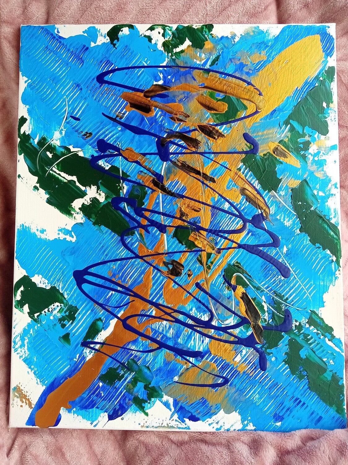 "Boho Blue & Gold Abstract Art - Handmade Acrylic Wall Decor for Living Room - Unique Gift " "Abstract Blue and Gold Wall Art - Handcrafted Boho Painting - Gift-Worthy Home 16x20 inches | Nenyasha Cherish Arts
