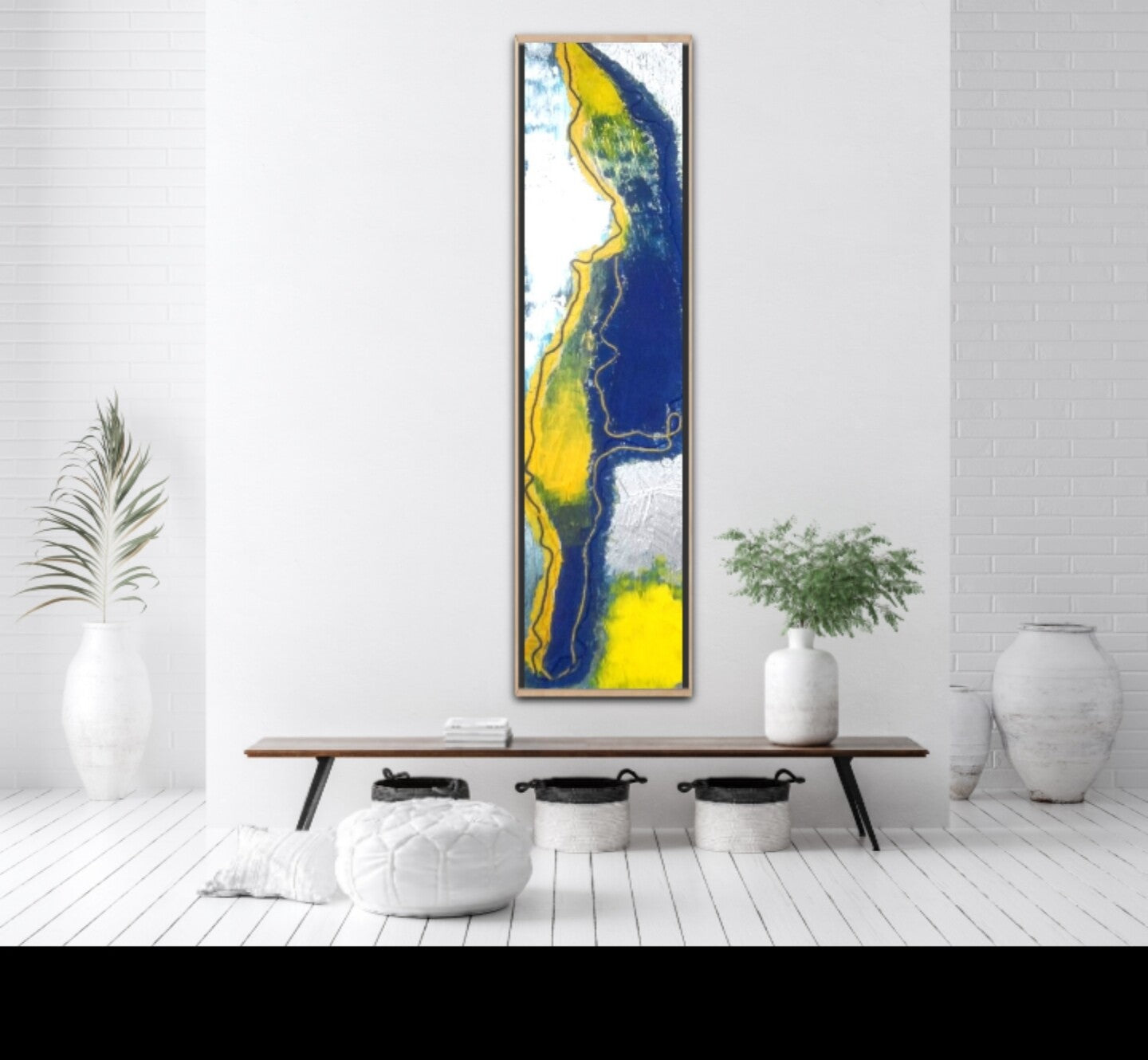 |Abstract Blue Silver Wall Art Set - Yellow, Blue, and Grey Artwork Collection" "Blue Silver Textured Wall Art - Modern Yellow and Grey Abstract Painting" "Original Blue and Grey Wall Art -36x9" | Nenyasha Cherish Arts