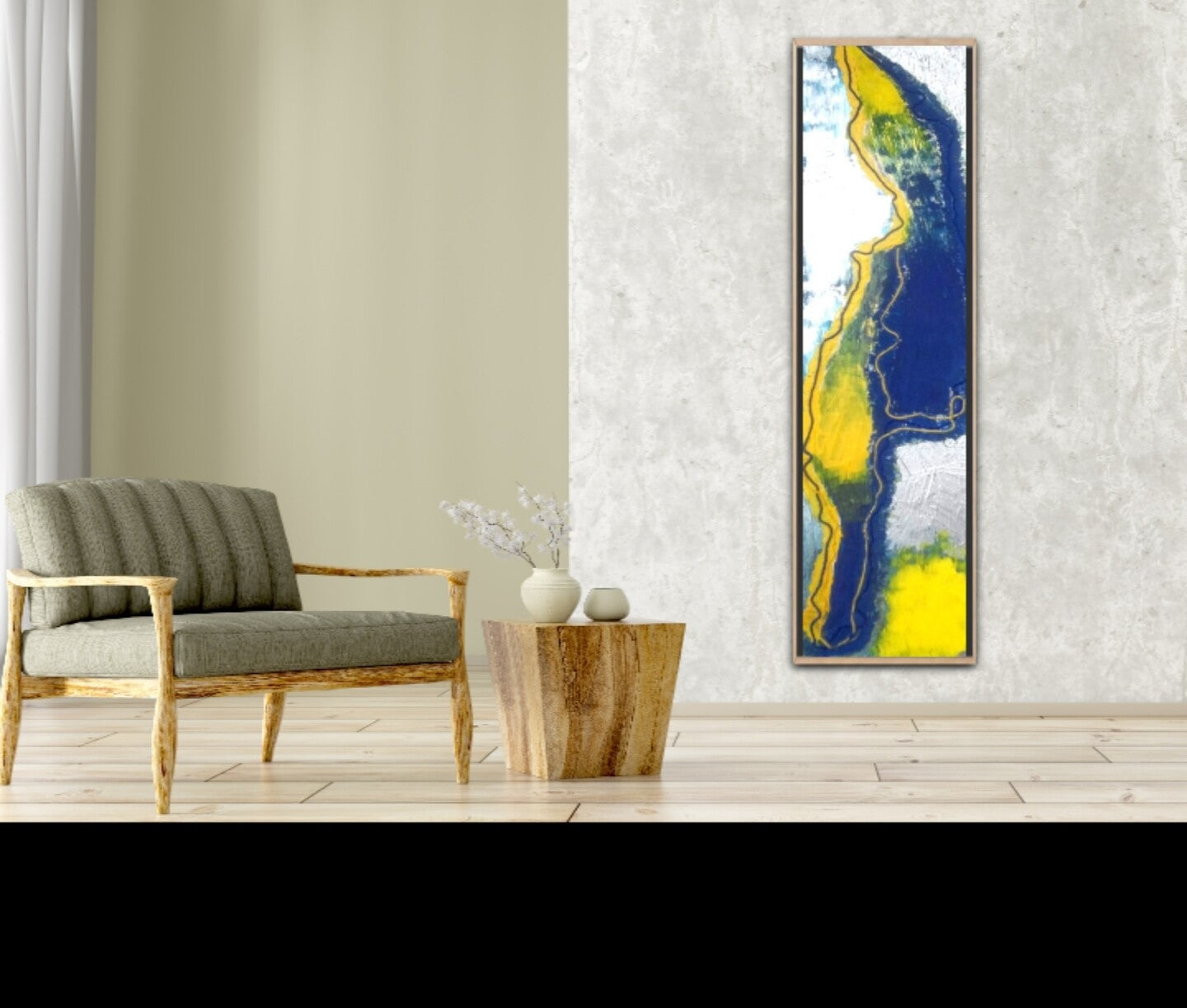 |Abstract Blue Silver Wall Art Set - Yellow, Blue, and Grey Artwork Collection" "Blue Silver Textured Wall Art - Modern Yellow and Grey Abstract Painting" "Original Blue and Grey Wall Art -36x9" | Nenyasha Cherish Arts