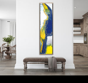 |Abstract Blue Silver Wall Art Set - Yellow, Blue, and Grey Artwork Collection" "Blue Silver Textured Wall Art - Modern Yellow and Grey Abstract Painting" "Original Blue and Grey Wall Art -36x9" | Nenyasha Cherish Arts