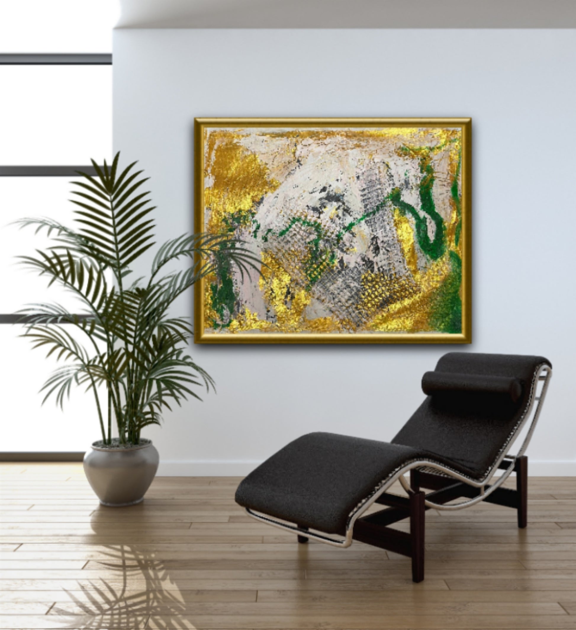 Large modern wall art green and gold | Mix media art | 20 x17 inches | Nenyasha Cherish Arts