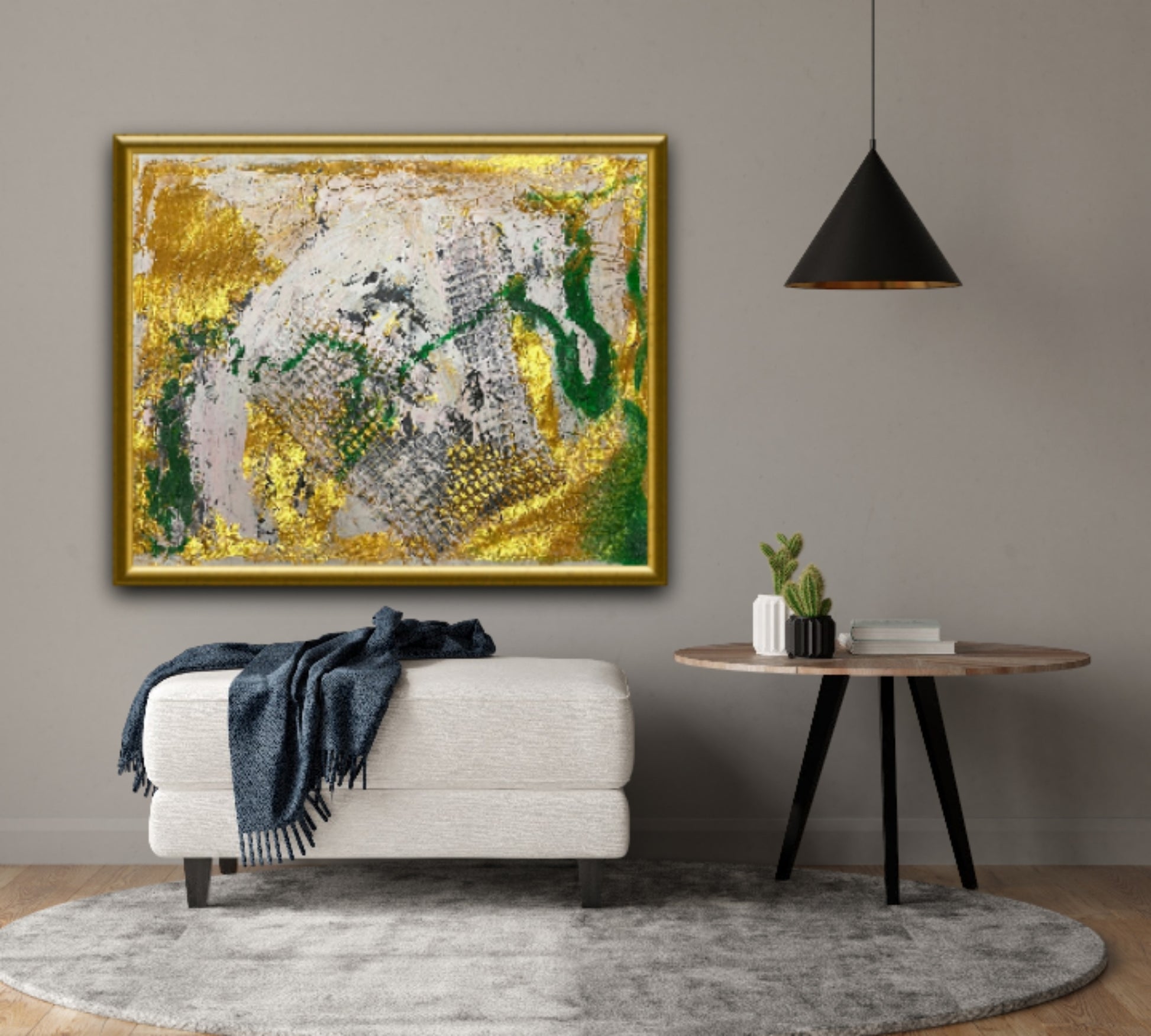 Large modern wall art green and gold | Mix media art | 20 x17 inches | Nenyasha Cherish Arts