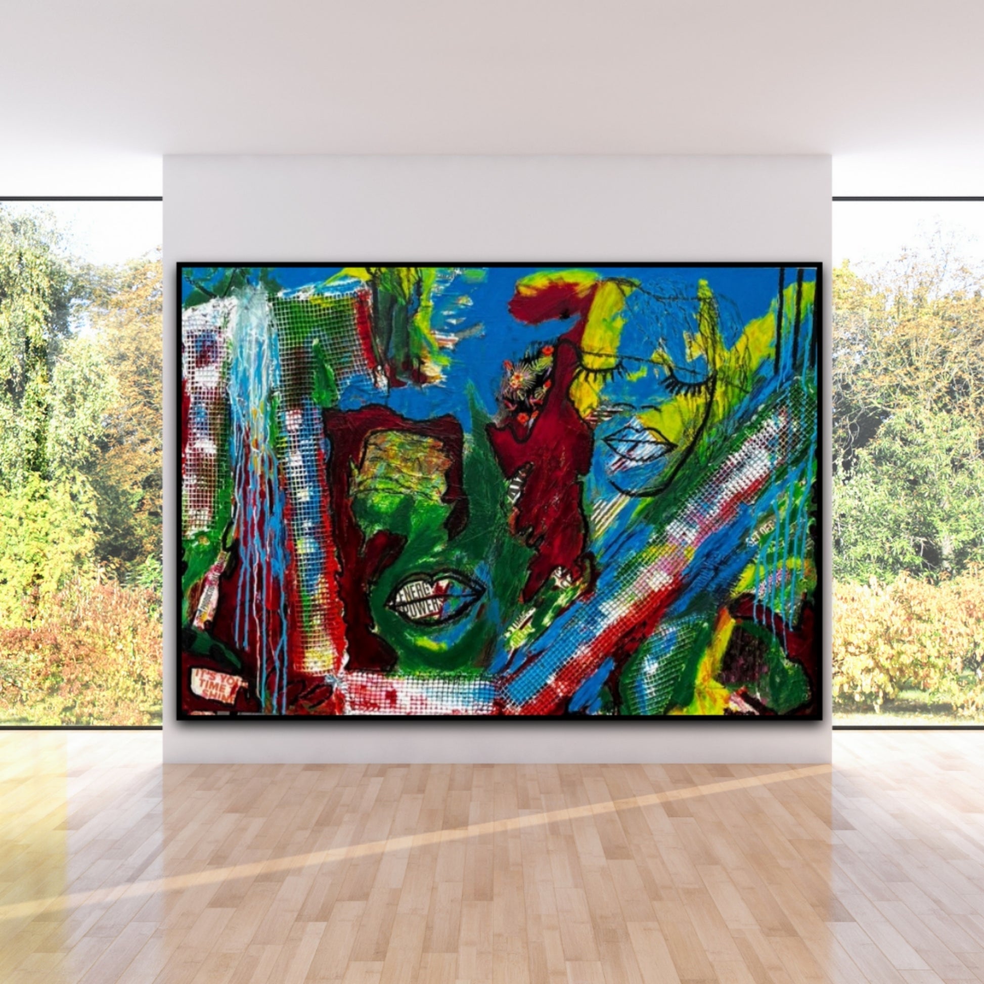 Large Abstract painting/ Warm pop colours / Colourful Pop Art painting / Colourful Abstract painting / Blue, Green, Red, and Yellow, 40 x56 inches | Nenyasha Cherish Arts