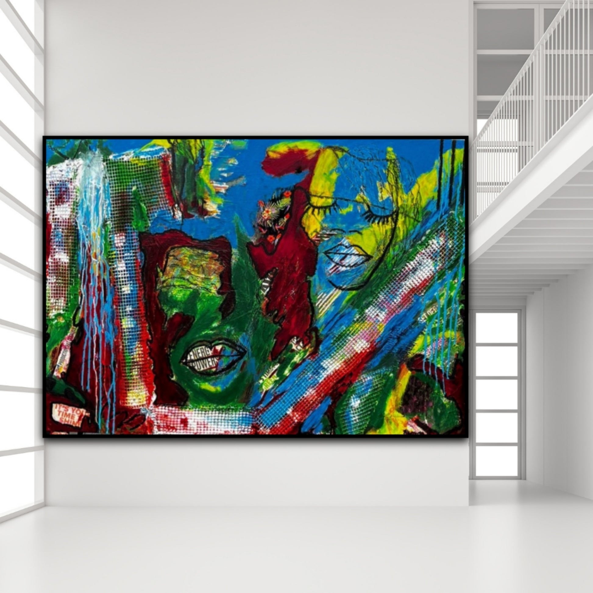 Large Abstract painting/ Warm pop colours / Colourful Pop Art painting / Colourful Abstract painting / Blue, Green, Red, and Yellow, 40 x56 inches | Nenyasha Cherish Arts