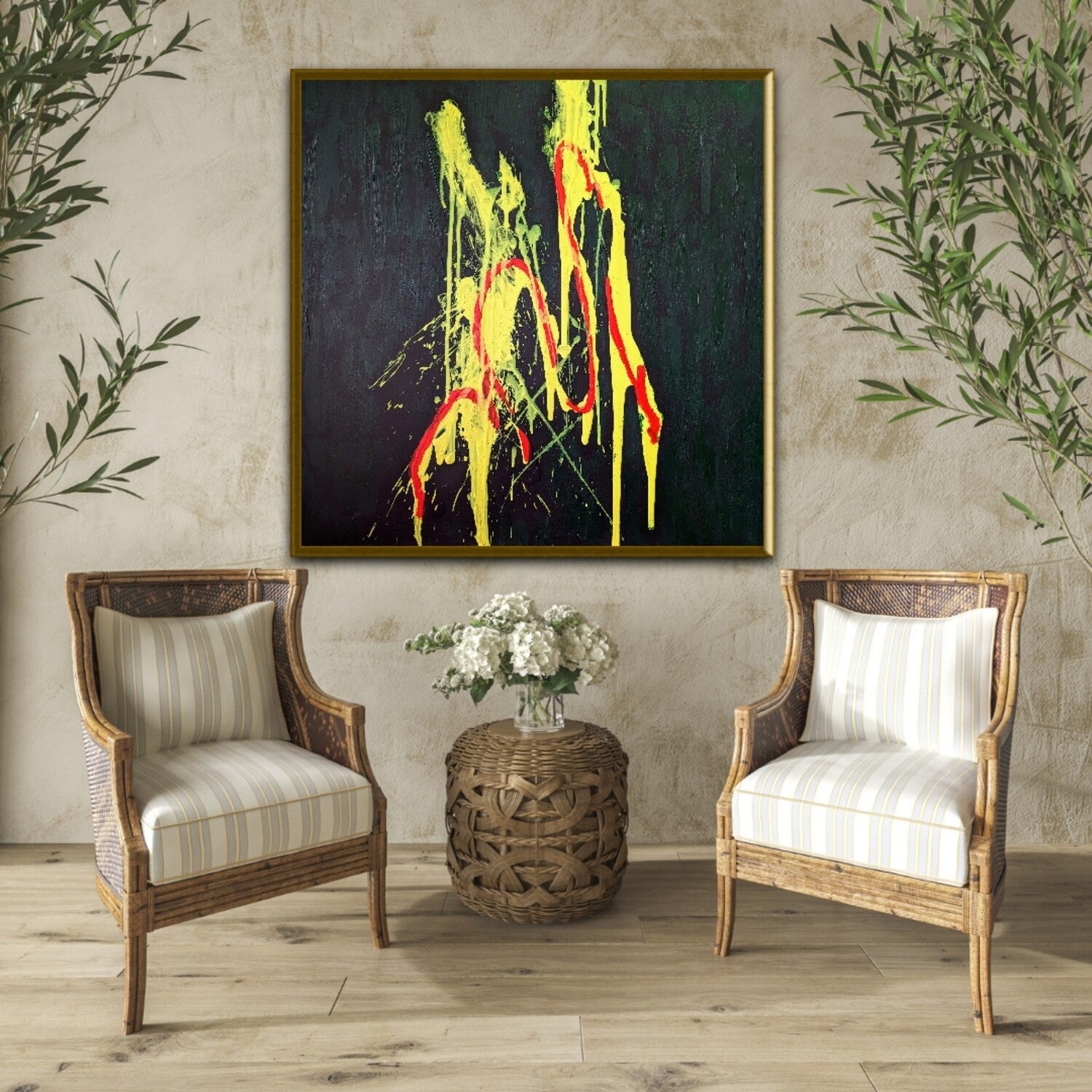 Large Yellow Original art | Abstract art on canvas| 24x24" | Nenyasha Cherish Arts