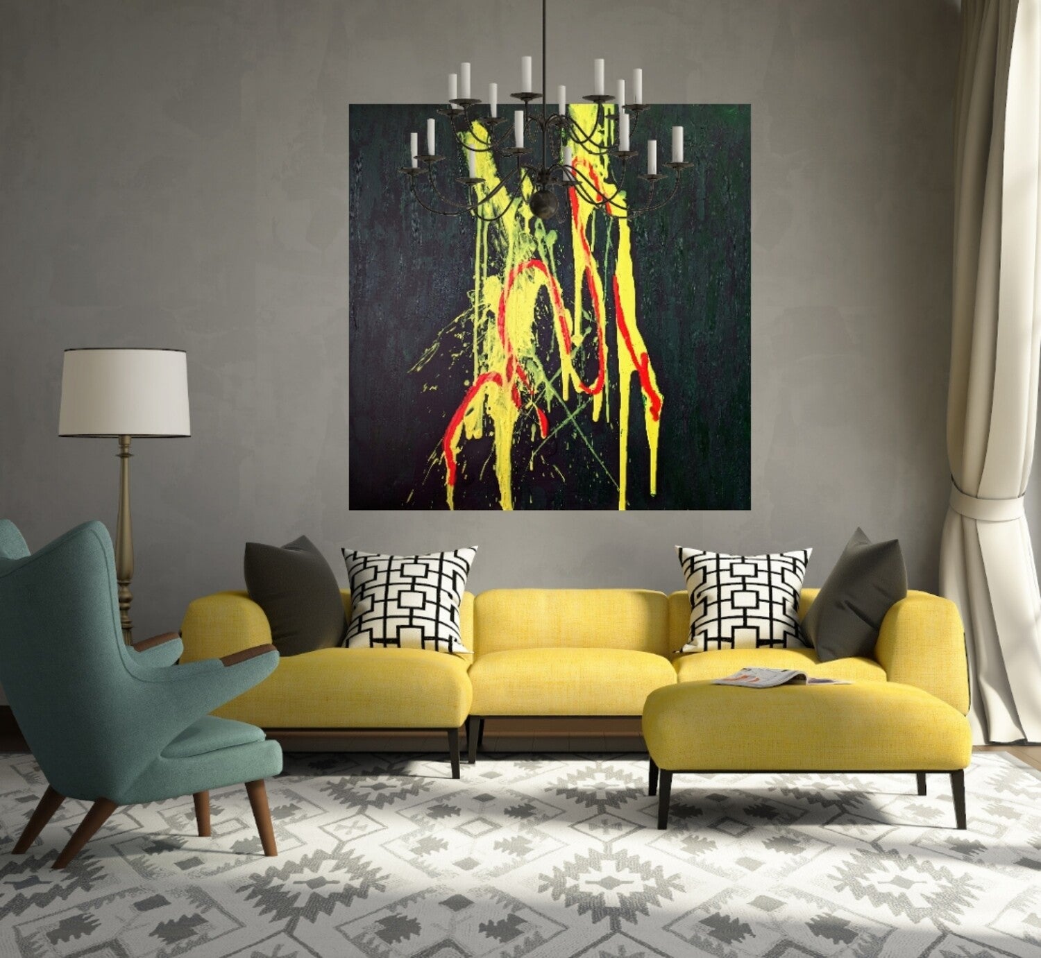 Large Yellow Original art | Abstract art on canvas| 24x24" | Nenyasha Cherish Arts