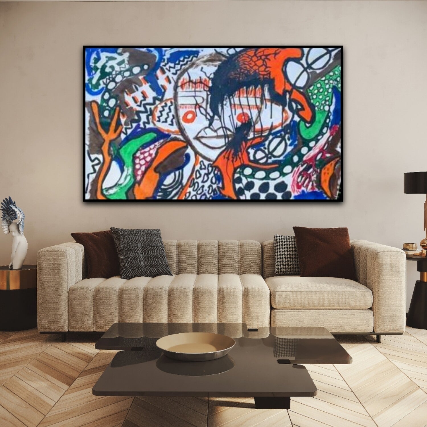 Extra Large ORIGINAL Contemporary Abstract Painting Acrylic on Canvas, Modern Handmade for Living Room Decor Portrait Woman face | 47 x 29 inches | Nenyasha Cherish Arts