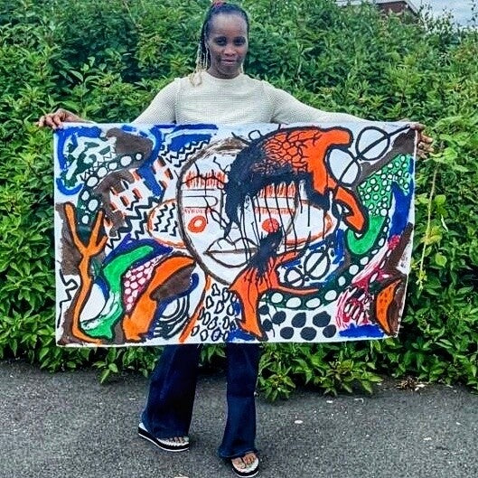 Extra Large ORIGINAL Contemporary Abstract Painting Acrylic on Canvas, Modern Handmade for Living Room Decor Portrait Woman face | 47 x 29 inches | Nenyasha Cherish Arts