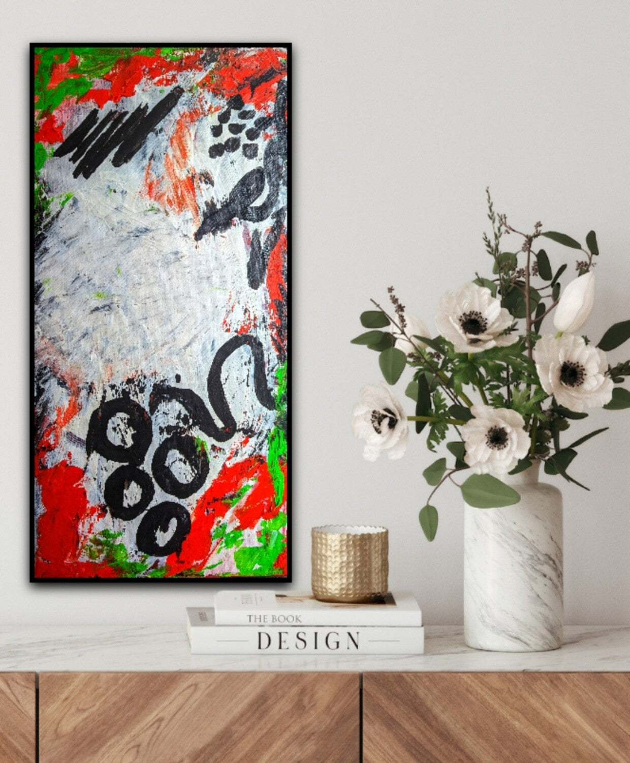 Red and black abstract painting 20 x 10" | Nenyasha Cherish Arts